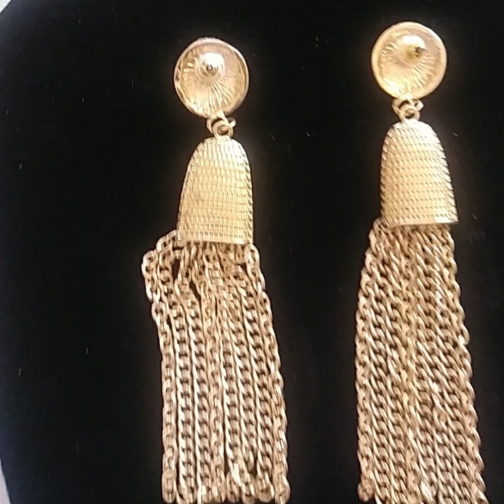 Gold Toned Tassel Earrings - Picture 2 of 4